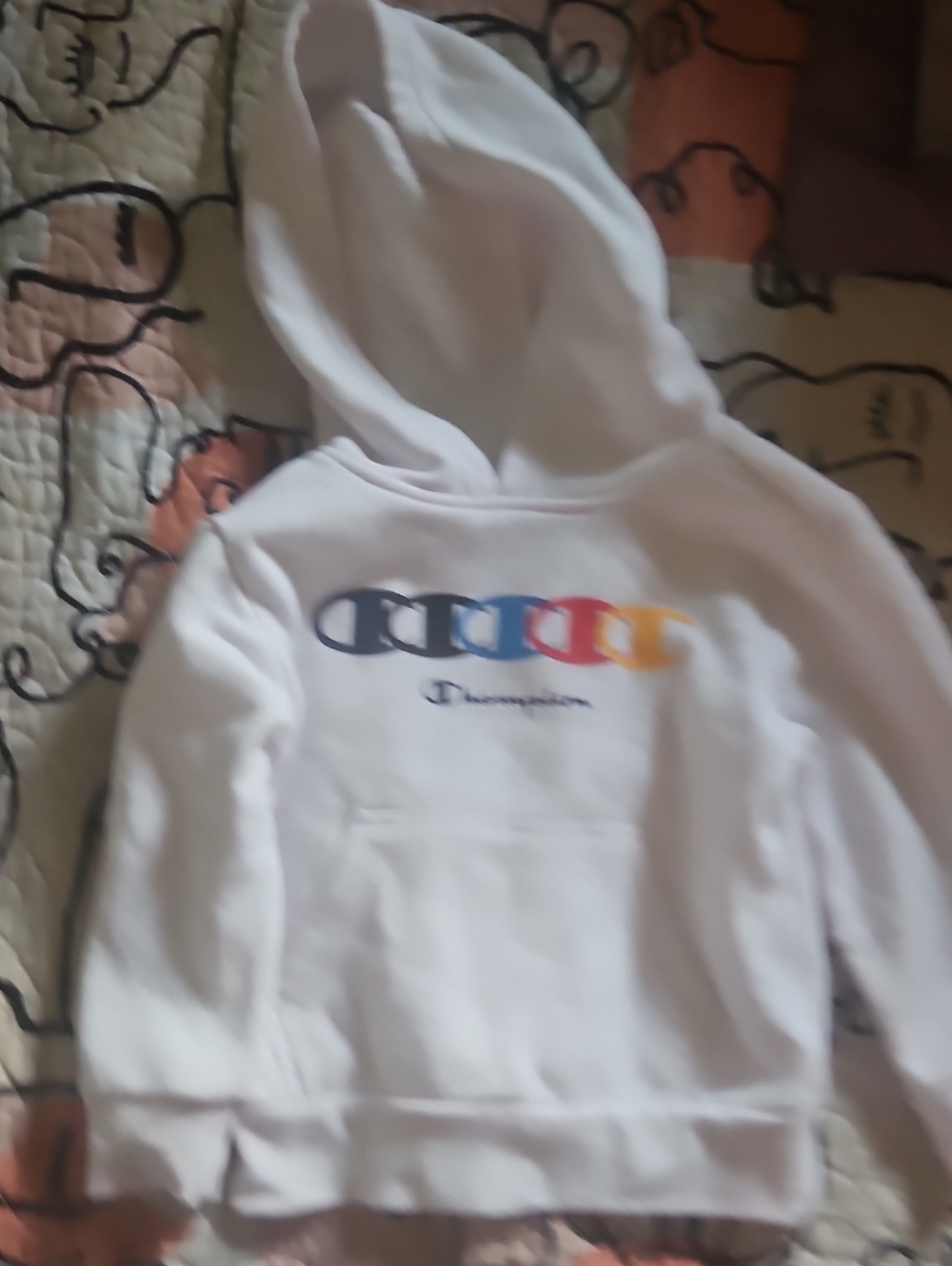 Champion White Kids' Hoodie with Multicolor C Logo Row